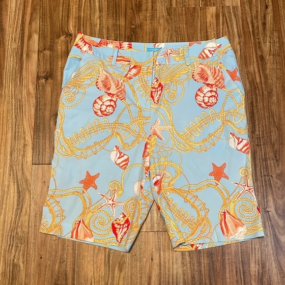 J Mclauglin womens shorts 10 medium Bermuda nautical shells twill stretch 9” - Picture 1 of 9